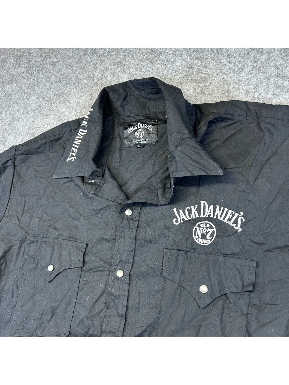 Jack Daniels Black Short Sleeve Pearl Snap Shirt Men L Western Embroidered